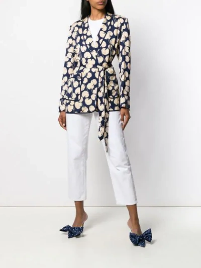 Shop Diane Von Furstenberg Dvf  Leaf Print Wrap Jacket - Blue