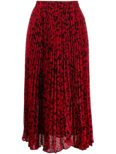 Shop Michael Michael Kors Floral Print Pleated Midi Skirt In Red