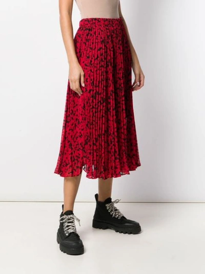 Shop Michael Michael Kors Floral Print Pleated Midi Skirt In Red