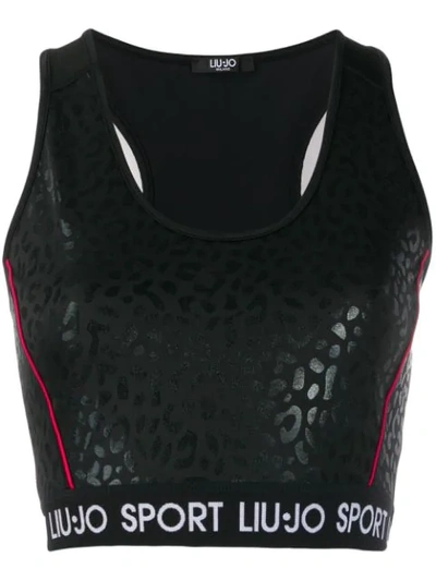 Shop Liu •jo Logo Sports Bra Top In Black