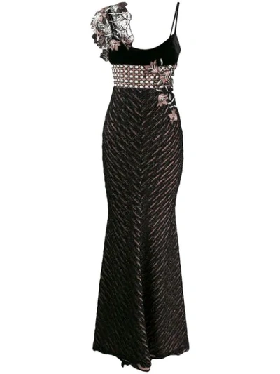 Shop Talbot Runhof Floral Embroidery Gown In Black