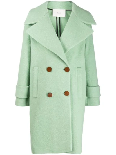 Shop Tela Double-breasted Fitted Coat In Green