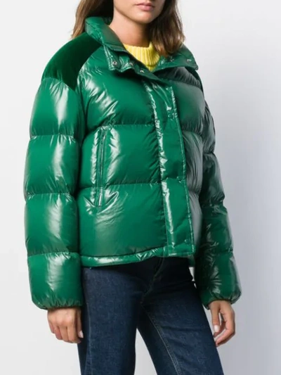 Moncler Chouette Nylon Velvet Laqué Down Jacket In 854 Green | ModeSens