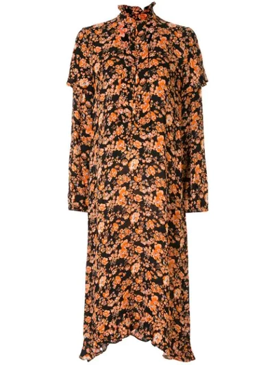 Shop Baum Und Pferdgarten Floral Printed Midi Dress In Black ,orange