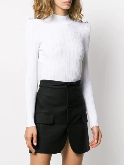 Shop Balmain Rib-knit Bodysuit In White