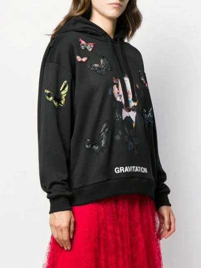 Shop Valentino Embroidered Butterfly Hoodie - Black