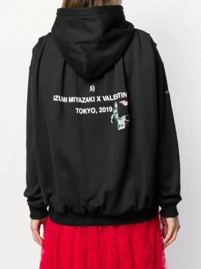 Shop Valentino Embroidered Butterfly Hoodie - Black