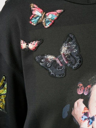 Shop Valentino Embroidered Butterfly Hoodie - Black