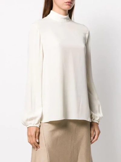 Shop Theory Relaxed-fit Mock-neck Blouse In Neutrals