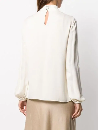Shop Theory Relaxed-fit Mock-neck Blouse In Neutrals