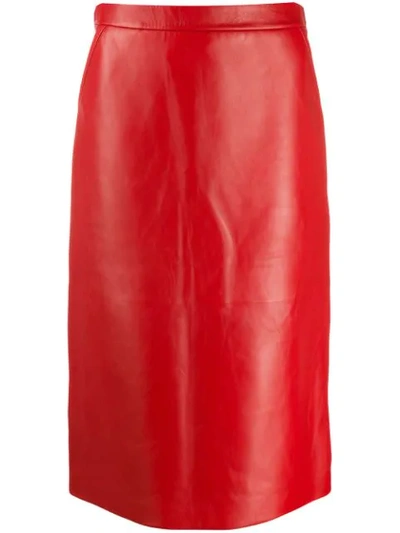 Shop Gucci Straight Leather Skirt In Red
