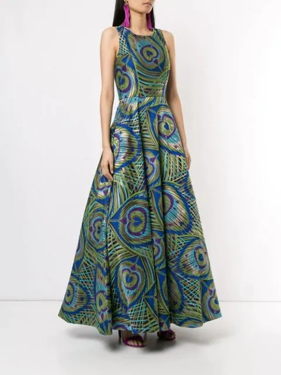 Shop Manish Arora Peacock Print Full Gown In Green