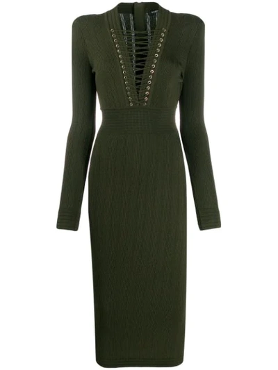 Shop Balmain Knitted Dress In Green