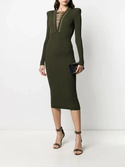 Shop Balmain Knitted Dress In Green