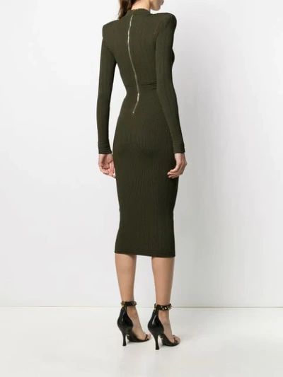 Shop Balmain Knitted Dress In Green