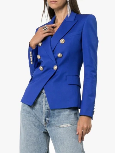 Shop Balmain Button-embellished Blazer - Blue