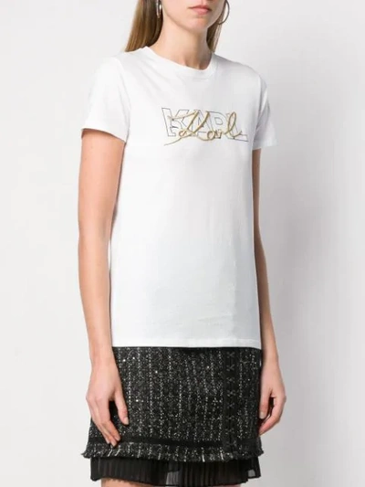 Shop Karl Lagerfeld Logo Embroidered T In White