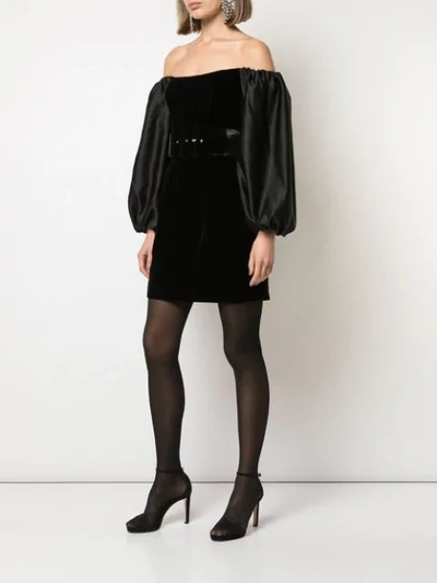 Shop Rasario Off-the-shoulder Velvet Dress In Black