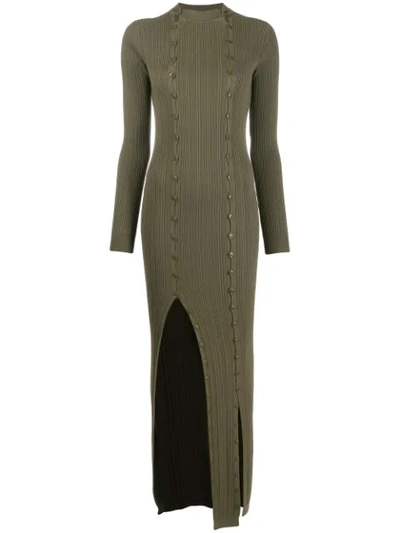 Shop Jacquemus Rib-knit Buttoned Dress In Green