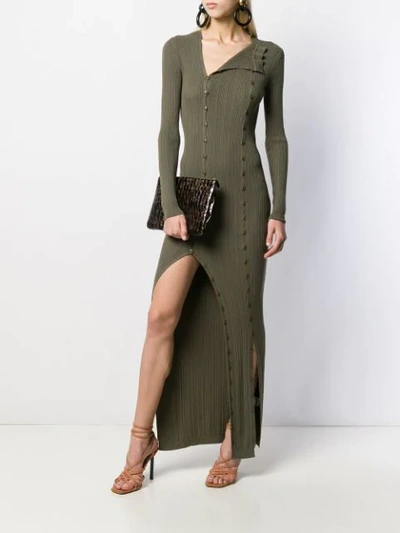 Shop Jacquemus Rib-knit Buttoned Dress In Green