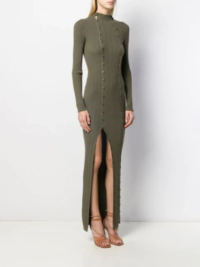 Shop Jacquemus Rib-knit Buttoned Dress In Green