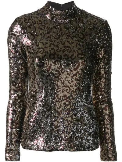 Shop Milly Glitter Funnel-neck Top In Gold