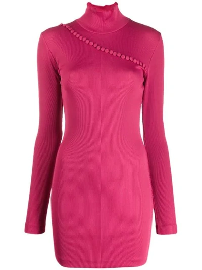 Shop Rotate Birger Christensen Mock-neck Button Jumper Dress In Pink