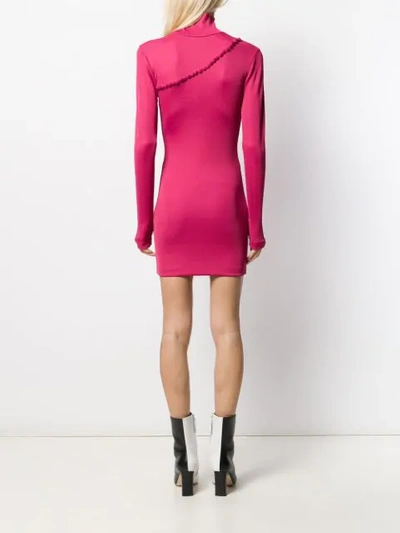 Shop Rotate Birger Christensen Mock-neck Button Jumper Dress In Pink