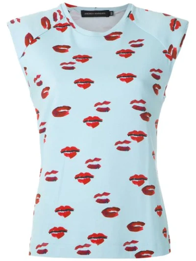 Shop Andrea Marques Lips Print Padded Shoulders Vest In Blue