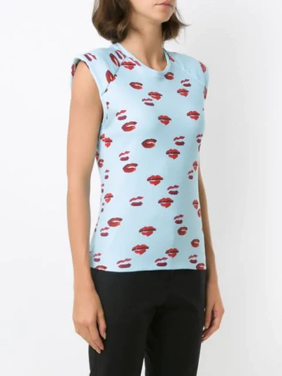 Shop Andrea Marques Lips Print Padded Shoulders Vest In Blue