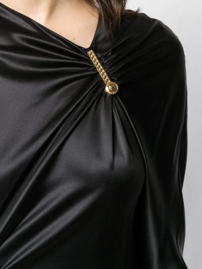 Shop Versace Pin Clip Draped Midi Dress In Black