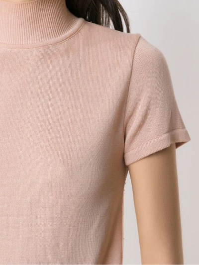 Shop Andrea Bogosian Ribbed Knit High Neck Blouse In Pink