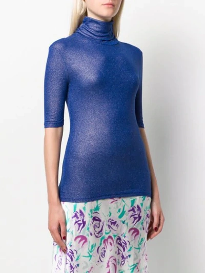 Shop Majestic Knitted Turtle Neck Top In Blue
