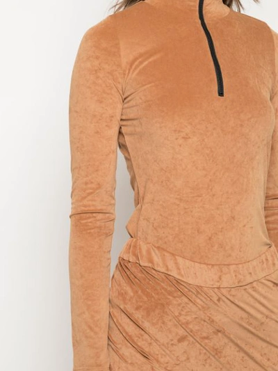 Shop John Elliott Half Zip Velvet Top In Brown