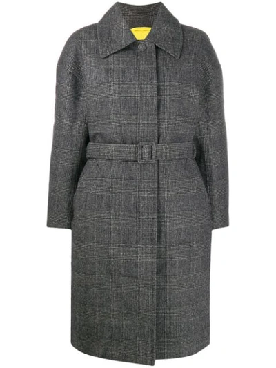 Shop Ienki Ienki Padded Check Belted Coat In Grey