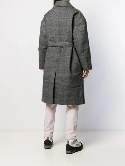 Shop Ienki Ienki Padded Check Belted Coat In Grey