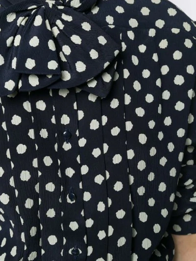 Pre-owned Nina Ricci 1980s Polka Dotted Pussy Bow Blouse In Blue