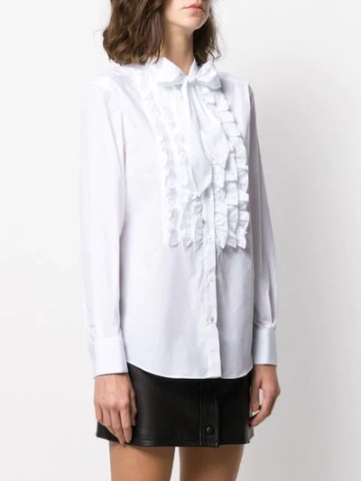 Shop Dolce & Gabbana Ruffle Trim Tie Neck Shirt In White