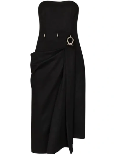 Shop Prada Clasp Detail Strapless Dress In Black