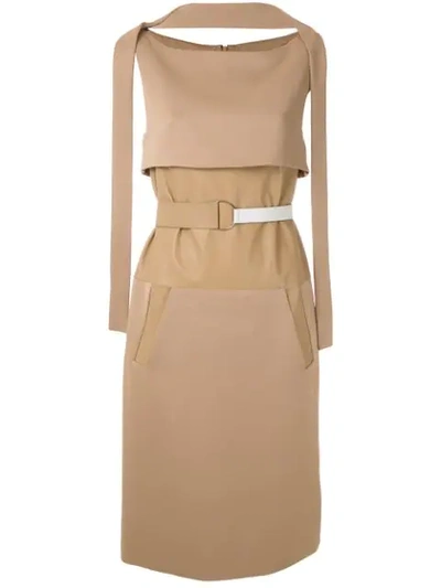 Shop Gloria Coelho Side Pockets Panelled Dress In Brown