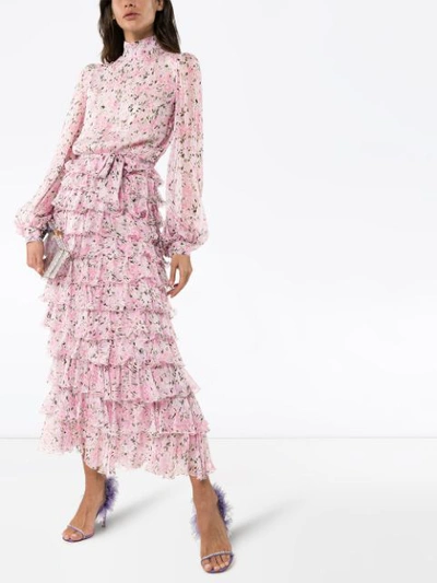 Shop Giambattista Valli Tiered Ruffled Floral-print Silk Maxi Dress In Pink