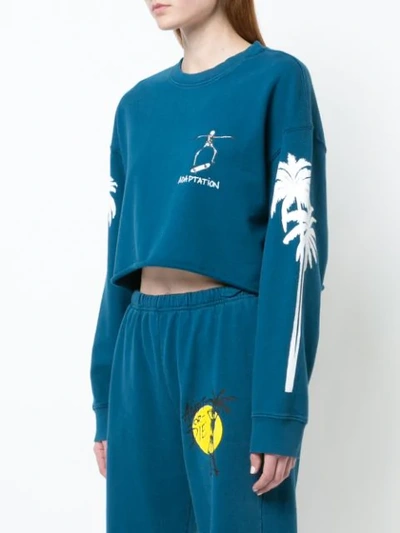 Shop Adaptation Cropped Tree Print Sweatshirt In Blue