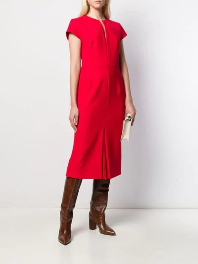 Shop Victoria Beckham Front Pleat Midi Dress In Red