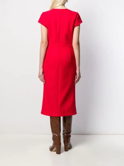 Shop Victoria Beckham Front Pleat Midi Dress In Red