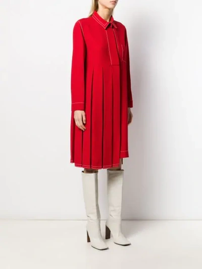 Shop Marni Pleated Shirt Dress In Red