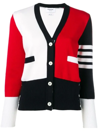 Thom Browne 4-bar Colorblock Wool Cardigan In White