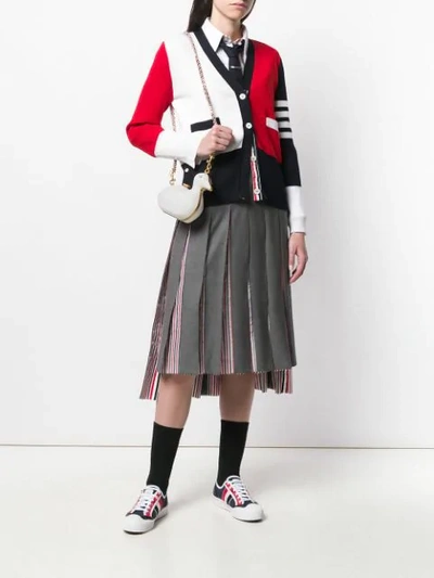 Thom Browne 4-bar Colorblock Wool Cardigan In White
