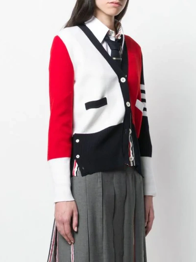 Thom Browne 4-bar Colorblock Wool Cardigan In White