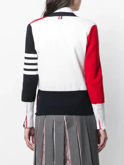 Thom Browne 4-bar Colorblock Wool Cardigan In White