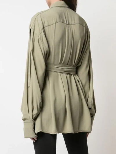 Shop Proenza Schouler Exaggerated Epaulet Long Sleeve Wrapped Top In Green